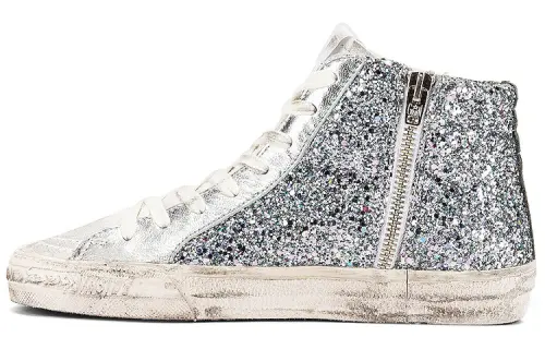 Golden Goose Slide Skateboard Shoes Women's High Top Silver