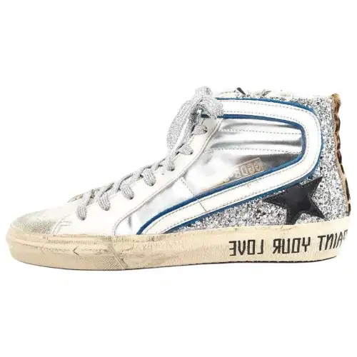 Golden Goose Slide High top Skateboard Shoes Women's White Distressed