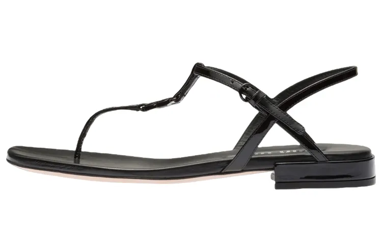MIU MIU Logo-plaque Leather Flat Sandals