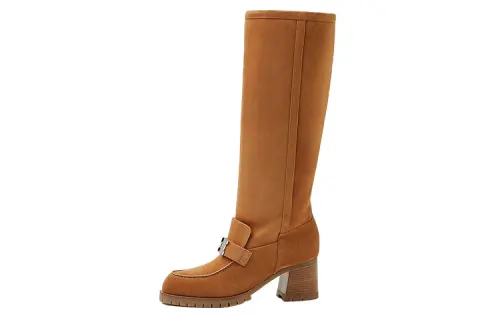 HERMES Folie 60 Suede Knee high Boots Women's Brown