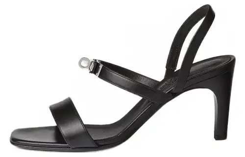 HERMES Glamour Leather One Strap Sandals 7.5cm Women's Black