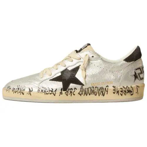 Golden Goose Ball Star Leather Low top Skateboard Shoes Men's Silver