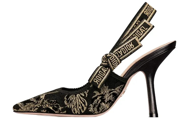 DIOR J'Adior Fabric Slim Heel High Heels Women's Black Gold