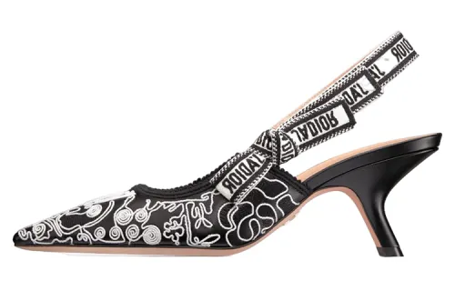 DIOR J'Adior Cow Leather Slim Heel High Heels 6.5cm Women's Black White