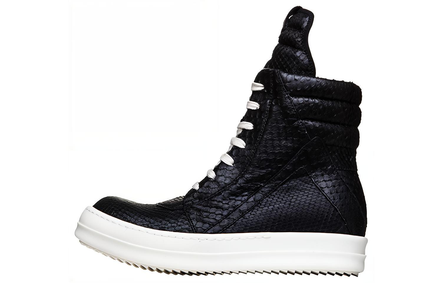RICK OWENS/RO Forever Geobasket Cow Leather High top Stylish Skateboarding Shoes Men's Black