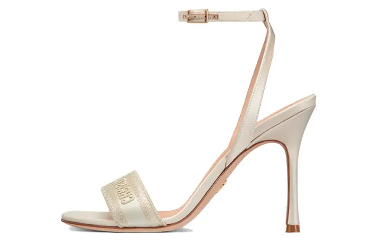 DIOR Dway Leather One Strap Sandals 10cm Women's Gold