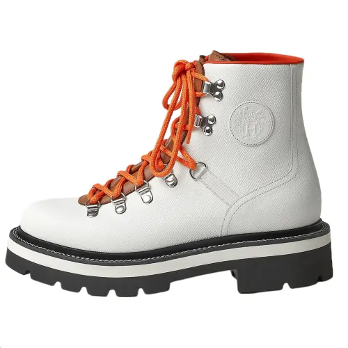 HERMES Hike Calfskin Ankle Boots Women's White