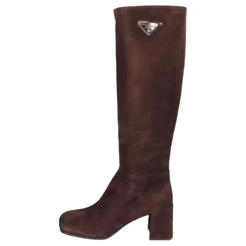 PRADA Suede Knee high Boots Women's Dark Brown