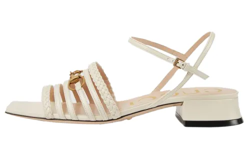 GUCCI Leather Horsebit One Strap Sandals Women's White