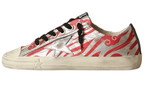 Golden Goose V Star LTD Leather Stylish Skateboarding Shoes Women's Red Distressed