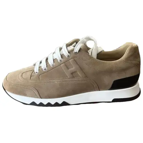HERMES Suede Low top Skateboard Shoes Men's Brown