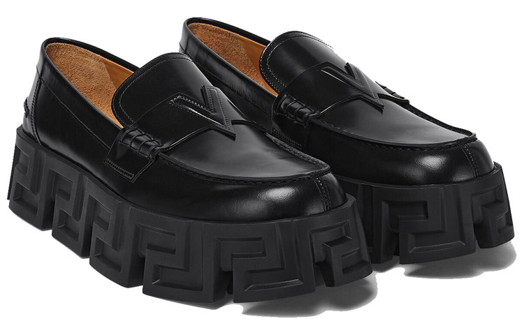 VERSACE Men's Leather Loafers Moccasins Greca Labyrinth