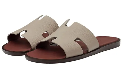 HERMES Izmir Sandal Blanc Gomme Marron Epsom Leather