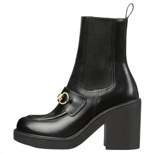 GUCCI Horsebit Leather Short Chelsea Boots 7cm Women's Black