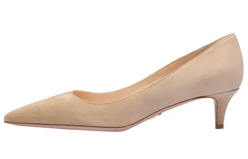 PRADA Suede Pointed Toe Slim Heel Medium Heel Shoes Women's Beige
