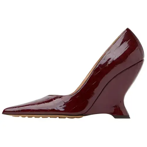 Bottega Veneta Cow Leather Pointed Toe Irregular Heel Fashion High Heels 10cm Women's Cherry