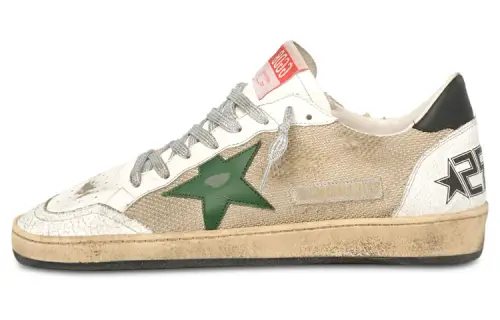 Golden Goose Ball Star Leather Low top Skateboard Shoes Men's White Green Distressed