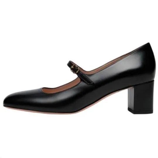 BALLY Ballyrina Leather Chunky Heel Mary Jane Shoes Women's Black
