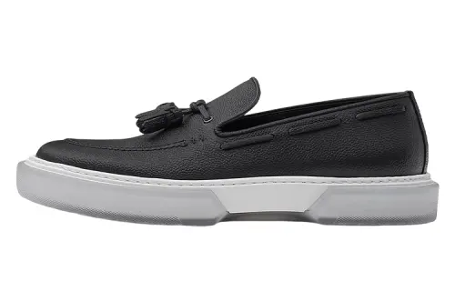 HERMES Ecoutes Leather Loafers Men's Black White