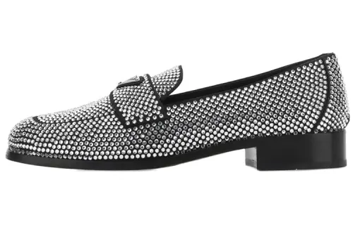 PRADA Fabric Crystal Block Heel Mid Low Heel Shoes Women's Black