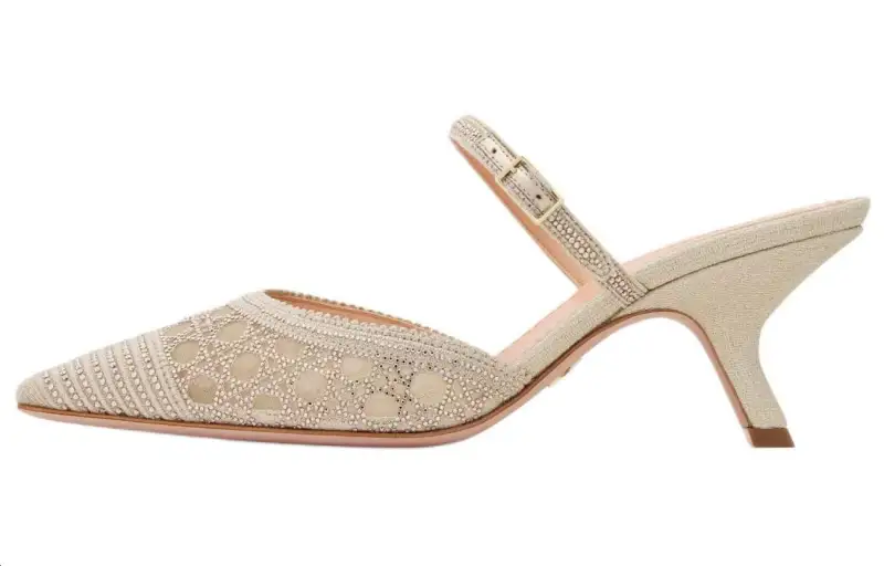 DIOR Fabric Slim Heel High Heels 6.5cm Women's Beige