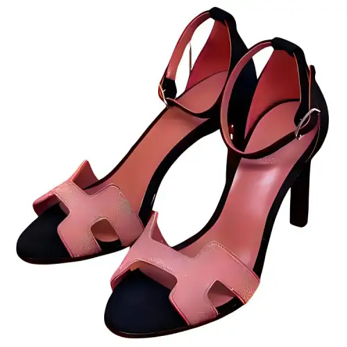 HERMES One Strap Sandals 9cm Women's Black Pink