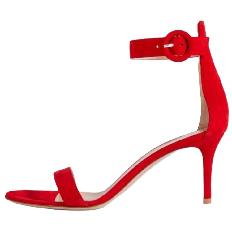 GIANVITO ROSSI Portofino suede round toe buckle strap sandals 7cm women's red