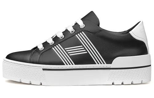 HERMES Dare Leather Calfskin Stylish Skateboarding Shoes Women's Black