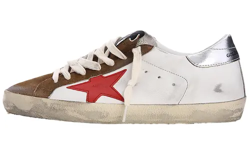 Golden Goose Leather Stylish Skateboarding Shoes Men's White Brown Red