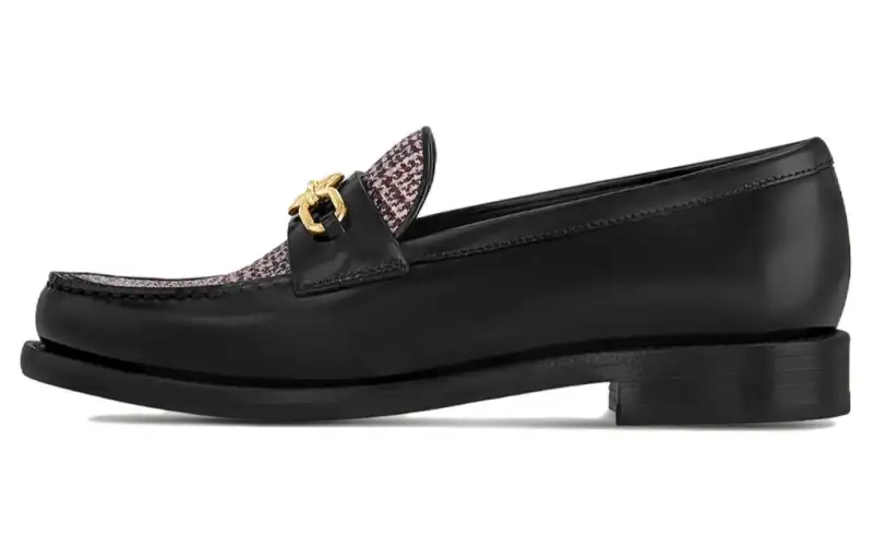 LOUIS VUITTON Chess Leather Loafers Women's Black