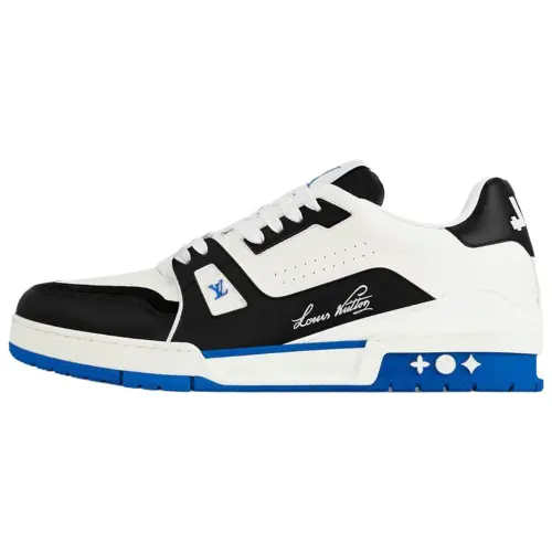 LOUIS VUITTON Trainer Leather Low top Skateboard Shoes Men's Blue Black