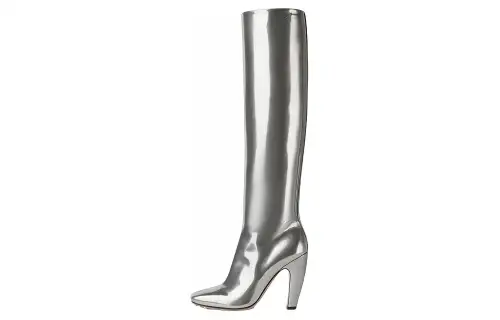 Bottega Veneta Canalazzo Leather Knee High Boots 10cm Women's Silver