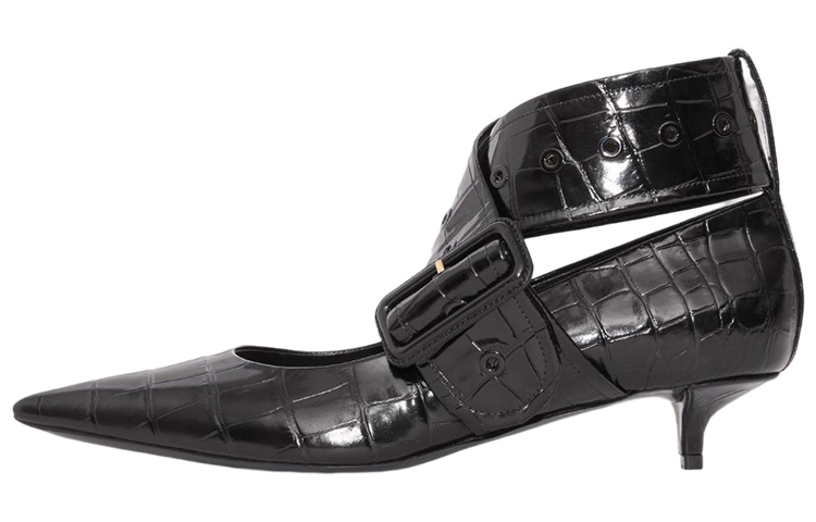 Burberry Leather Pointed Toe Slim Heel Mid Low Heel Shoes Women's Black