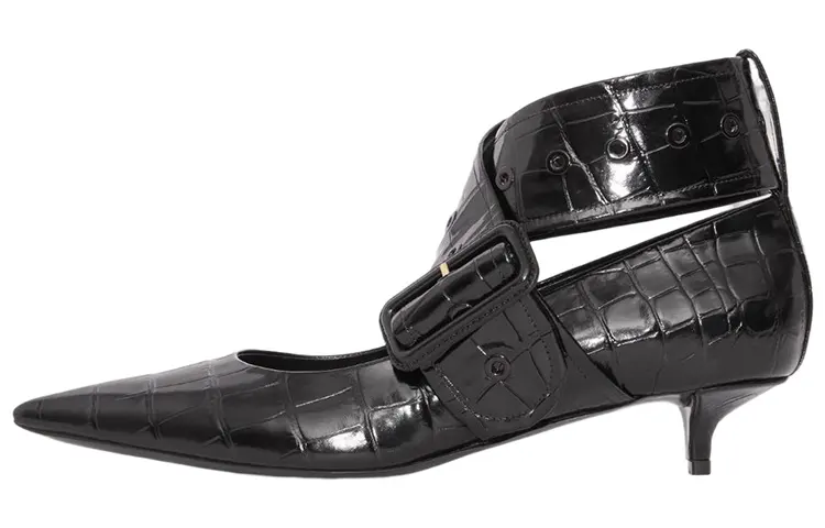 Burberry Leather Pointed Toe Slim Heel Mid Low Heel Shoes Women's Black