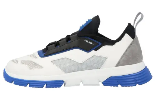 PRADA Twist Leather Low top Sports Casual Shoes Men's White Blue