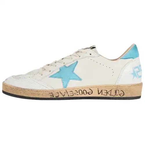 Golden Goose Ball Star Leather Lace Up Stylish Skateboarding Shoes Women's White Blue Distressed