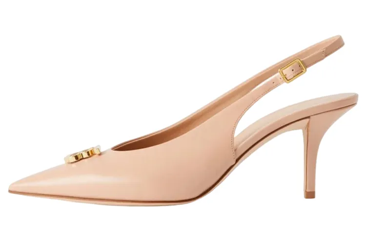 Burberry Monogram Leather Slim Heel High Heels Women's Light Nude
