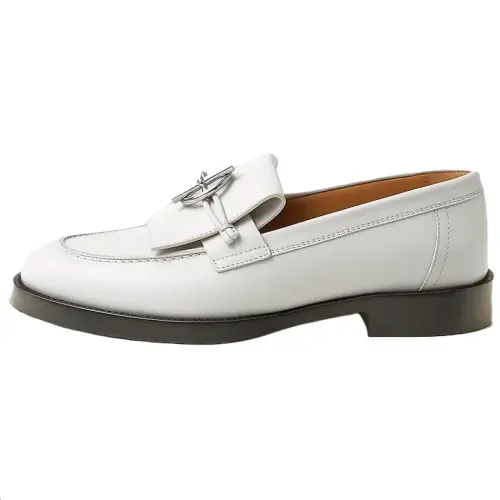 HERMES Impact Calfskin Loafers Women's White