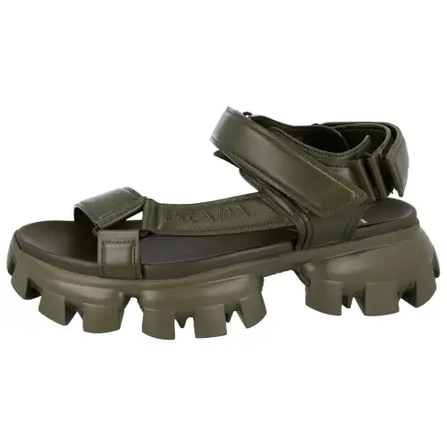PRADA Leather One Strap Sandals Women's Army Green