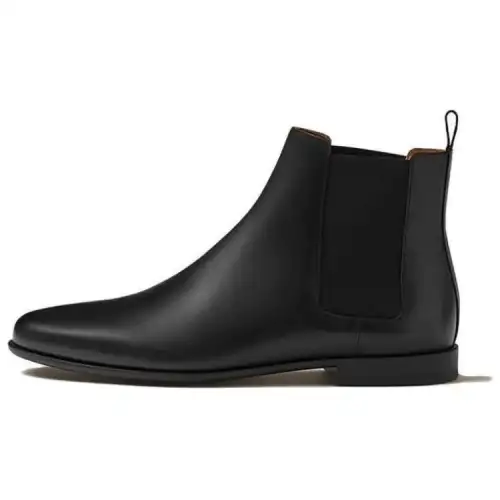 HERMES Far Leather Short Chelsea Boots Women's Black