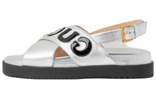 GUCCI Leather One Strap Sandals Women's Silver
