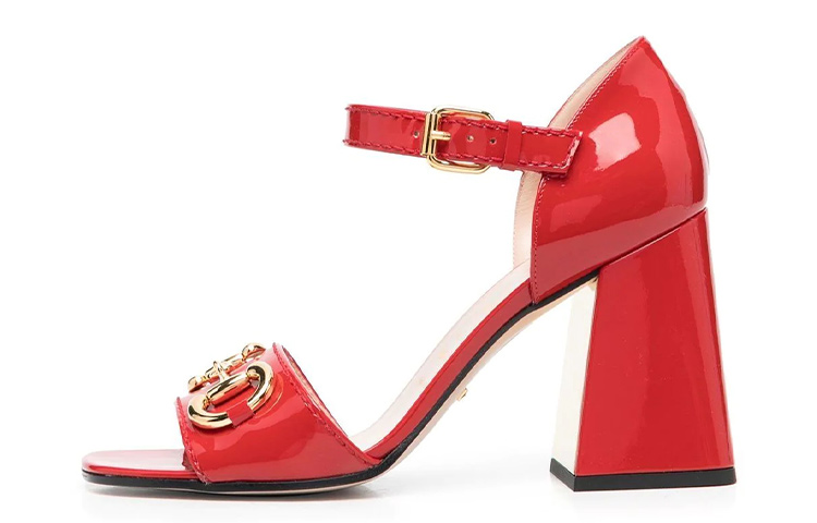 GUCCI Horsebit Patent Leather One Strap Sandals Women's Red