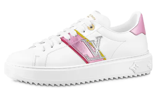 LOUIS VUITTON Time Out Graphic Striped Leather Pink White Women's
