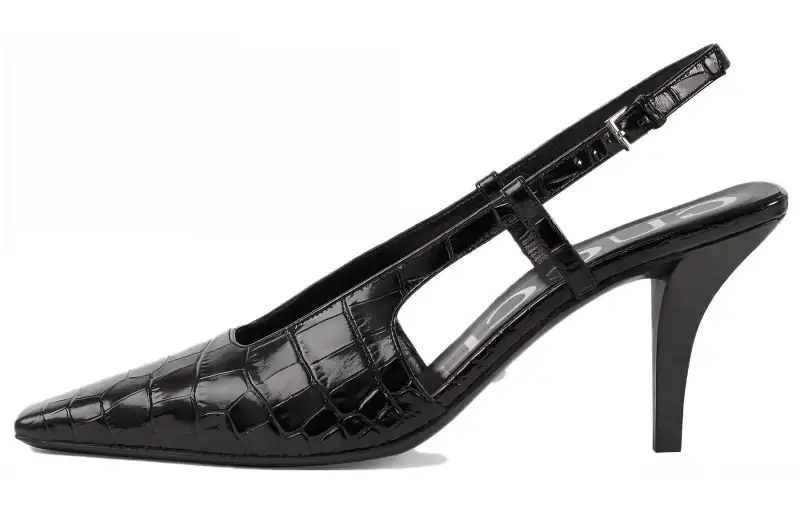 GUCCI Crocodile Leather Slim Heel High Heels Women's Black
