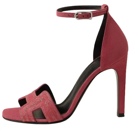 HERMES JOY Suede One Strap Sandals 10.5cm Women's Water Red
