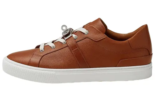 HERMES Day Leather Low top Stylish Skateboarding Shoes Men's Brown