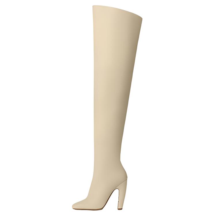Bottega Veneta Canalazzo Leather High Heel Knee high Boots 10cm Women's Butter