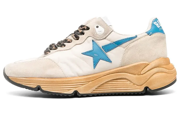 Golden Goose Running Sole Leather Cushioning Low top Sports Casual Shoes Women's Beige Blue