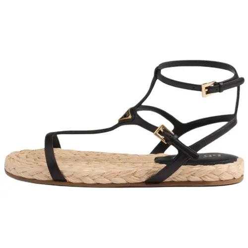PRADA Leather One Strap Sandals Women's Black