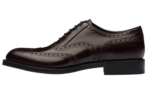 PRADA Top Grain Cow Leather Comfortable Men's Casual Shoes Men's Black Brown